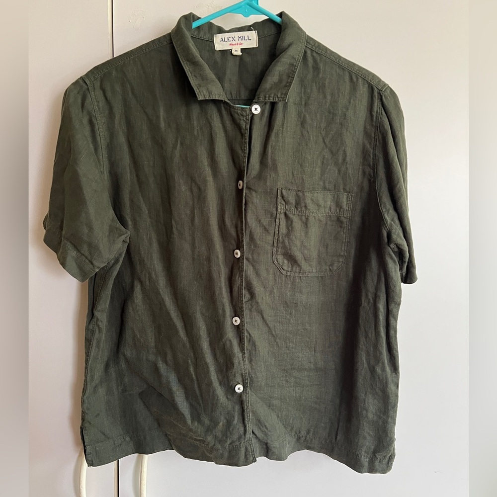 Alex Mill Maddie Green Linen Camp Shirt